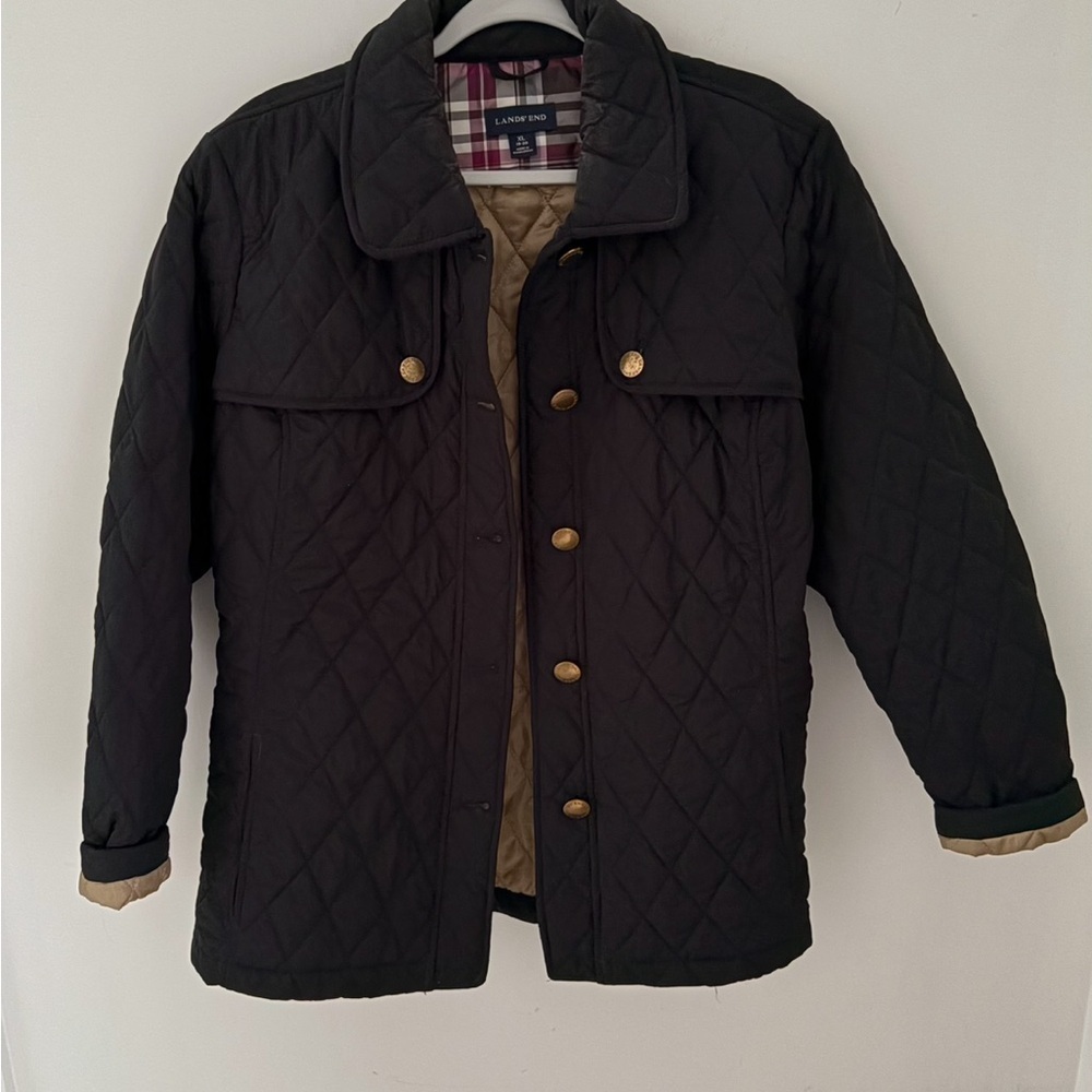 LANDS' END Soft Black Quilted Insulated light weight Jacket Barn Coat Size 18-20